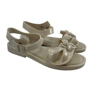 Melissa Viktor And Rolf Tie Mar Sandal Flat Bow Ankle Strap Buckle Cream Women 8